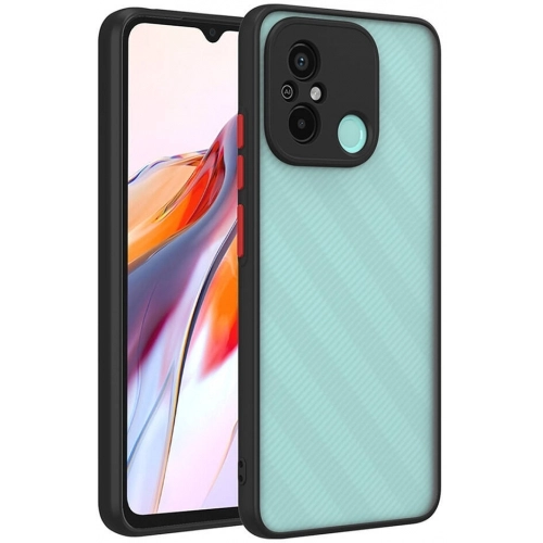 Xiaomi Redmi 12C Kılıf Kamera Korumalı Arkası Şeffaf Mat Silikon Kapak - Siyah