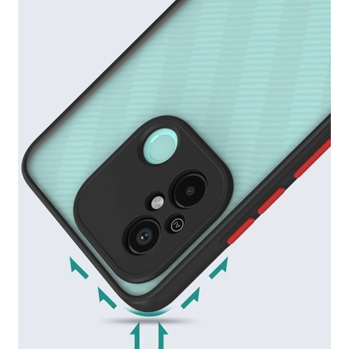 Xiaomi Redmi 12C Kılıf Kamera Korumalı Arkası Şeffaf Mat Silikon Kapak - Siyah