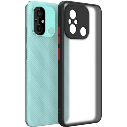 Xiaomi Redmi 12C Kılıf Kamera Korumalı Arkası Şeffaf Mat Silikon Kapak - Siyah