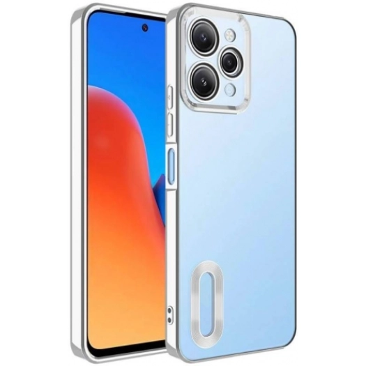 Xiaomi Redmi 12C Kılıf Kamera Lens Korumalı Şeffaf Renkli Logo Gösteren Parlak Kapak - Gümüş