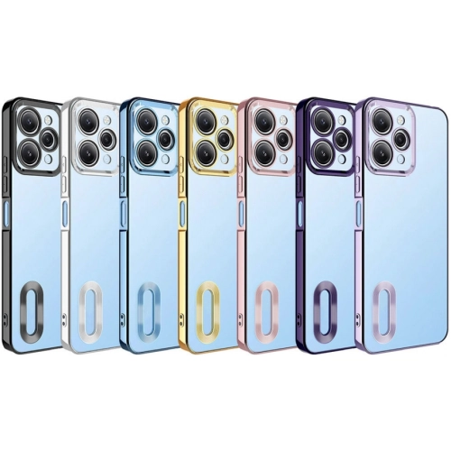 Xiaomi Redmi 12C Kılıf Kamera Lens Korumalı Şeffaf Renkli Logo Gösteren Parlak Kapak - Gümüş