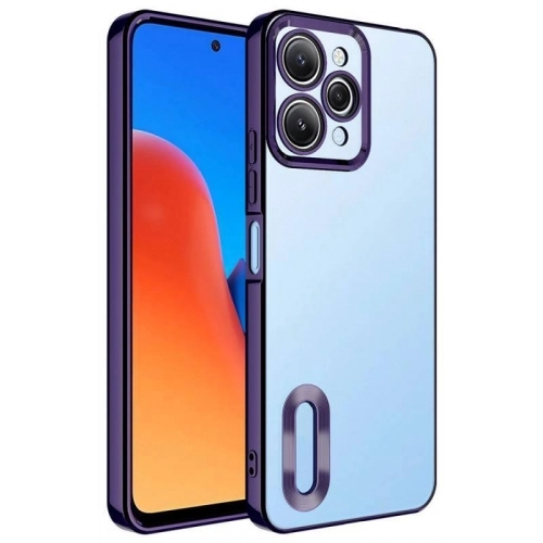 Xiaomi Redmi 12C Kılıf Kamera Lens Korumalı Şeffaf Renkli Logo Gösteren Parlak Kapak - Koyu Mor