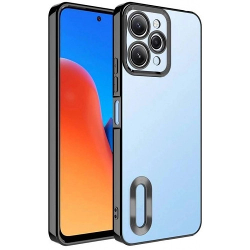 Xiaomi Redmi 12C Kılıf Kamera Lens Korumalı Şeffaf Renkli Logo Gösteren Parlak Kapak - Siyah