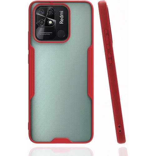 Xiaomi Redmi 12C Kılıf Renkli Silikon Kamera Lens Korumalı Şeffaf Parfe Kapak - Kırmızı