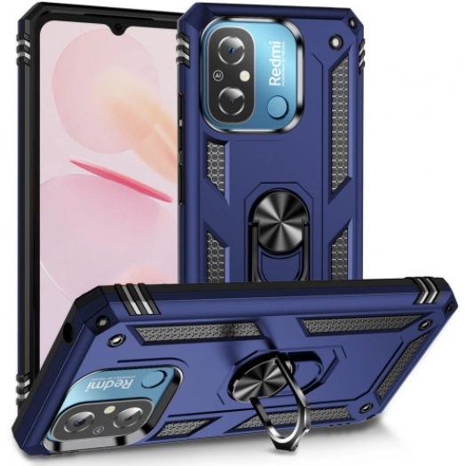 Xiaomi Redmi 12C Kılıf Silikon Zırhlı Standlı Yüzüklü Mıknatıslı Tank Kapak - Lacivert