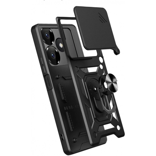 Xiaomi Redmi 13 4G Kılıf Zırhlı Standlı Silikon Sürgülü Kamera Korumalı Tank Kapak - Mavi