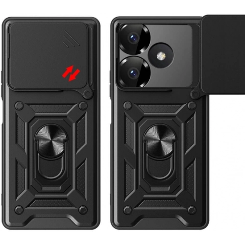 Xiaomi Redmi 13 4G Kılıf Zırhlı Standlı Silikon Sürgülü Kamera Korumalı Tank Kapak - Mavi