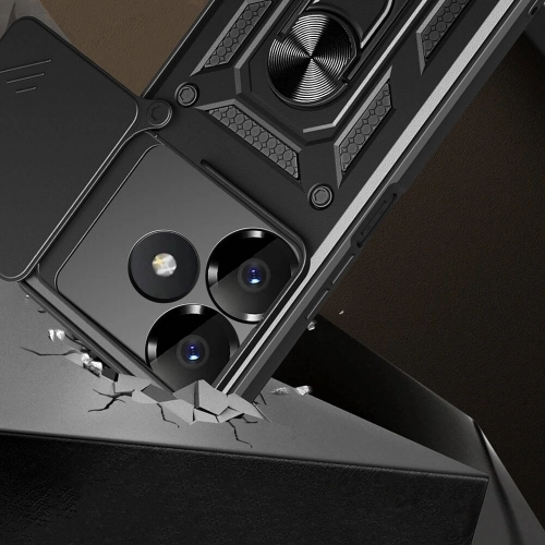 Xiaomi Redmi 13 4G Kılıf Zırhlı Standlı Silikon Sürgülü Kamera Korumalı Tank Kapak - Mavi