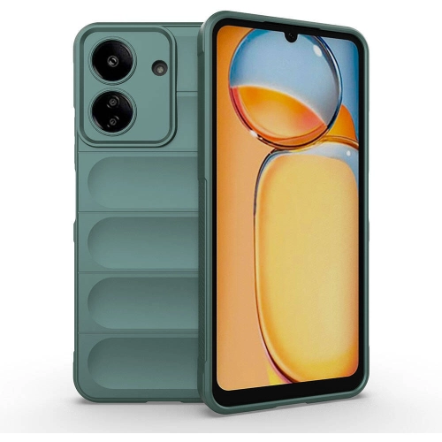 Xiaomi Redmi 13C Kılıf Esnek TPU Oyuklu Arka Yüzey Tasarımlı Zore Etnik Silikon Kapak - Koyu Yeşil