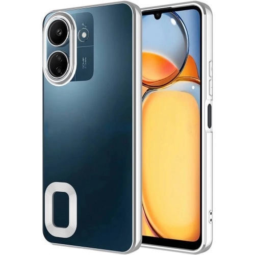 Xiaomi Redmi 13C Kılıf Kamera Lens Korumalı Şeffaf Renkli Logo Gösteren Parlak Kapak - Gümüş