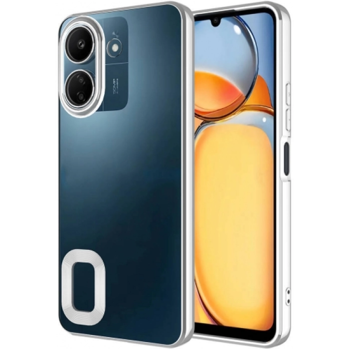 Xiaomi Redmi 13C Kılıf Kamera Lens Korumalı Şeffaf Renkli Logo Gösteren Parlak Kapak - Gümüş