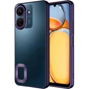 Xiaomi Redmi 13C Kılıf Kamera Lens Korumalı Şeffaf Renkli Logo Gösteren Parlak Kapak - Koyu Mor