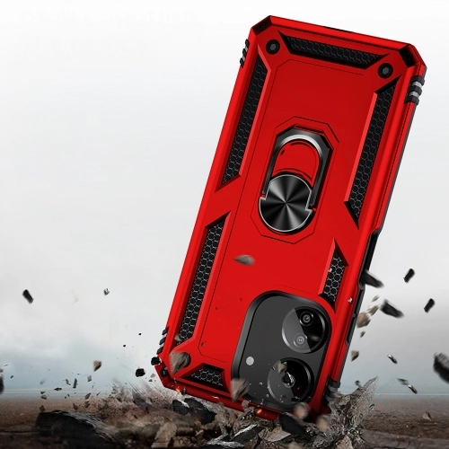 Xiaomi Redmi 13C Kılıf Silikon Zırhlı Standlı Yüzüklü Mıknatıslı Tank Kapak - Kırmızı