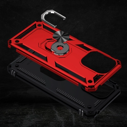 Xiaomi Redmi 13C Kılıf Silikon Zırhlı Standlı Yüzüklü Mıknatıslı Tank Kapak - Kırmızı