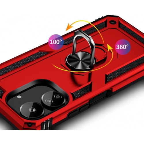 Xiaomi Redmi 13C Kılıf Silikon Zırhlı Standlı Yüzüklü Mıknatıslı Tank Kapak - Mavi