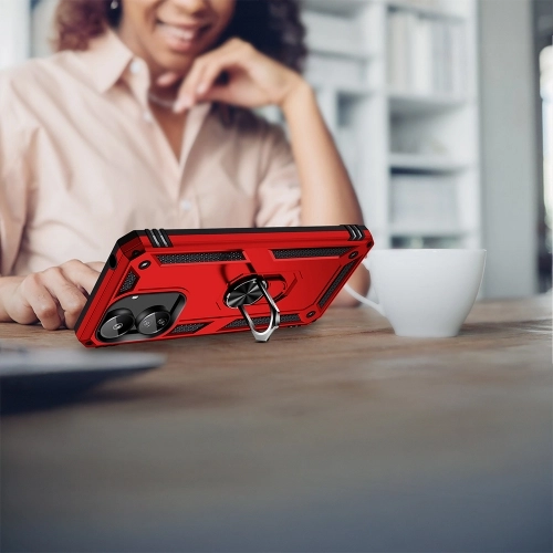 Xiaomi Redmi 13C Kılıf Silikon Zırhlı Standlı Yüzüklü Mıknatıslı Tank Kapak - Mavi