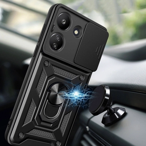 Xiaomi Redmi 13C Kılıf Zırhlı Standlı Silikon Sürgülü Kamera Korumalı Tank Kapak - Mavi