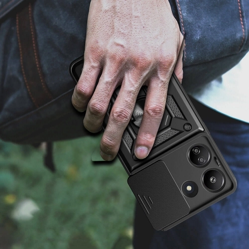 Xiaomi Redmi 13C Kılıf Zırhlı Standlı Silikon Sürgülü Kamera Korumalı Tank Kapak - Mavi