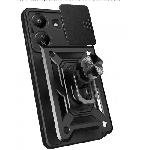 Xiaomi Redmi 13C Kılıf Zırhlı Standlı Silikon Sürgülü Kamera Korumalı Tank Kapak - Mavi