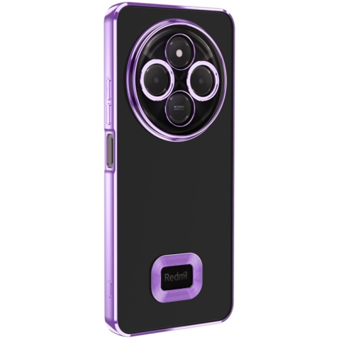 Xiaomi Redmi 14C 4G Kılıf Kamera Lens Korumalı Şeffaf Renkli Logo Gösteren Parlak Kapak - Lila
