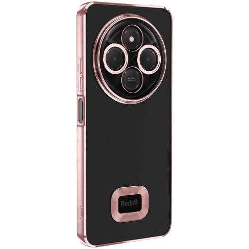 Xiaomi Redmi 14C 4G Kılıf Kamera Lens Korumalı Şeffaf Renkli Logo Gösteren Parlak Kapak - Rose Gold