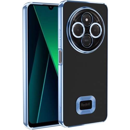 Xiaomi Redmi 14C 4G Kılıf Kamera Lens Korumalı Şeffaf Renkli Logo Gösteren Parlak Kapak - Siyah