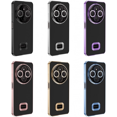 Xiaomi Redmi 14C 4G Kılıf Kamera Lens Korumalı Şeffaf Renkli Logo Gösteren Parlak Kapak - Siyah