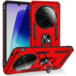 Xiaomi Redmi 14C 4G Kılıf Silikon Zırhlı Standlı Yüzüklü Mıknatıslı Tank Kapak - Kırmızı