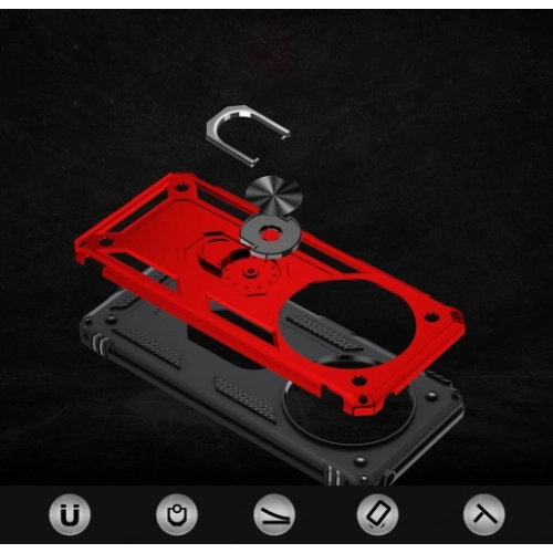 Xiaomi Redmi 14C 4G Kılıf Silikon Zırhlı Standlı Yüzüklü Mıknatıslı Tank Kapak - Mavi