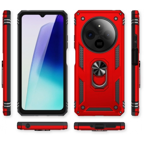 Xiaomi Redmi 14C 4G Kılıf Silikon Zırhlı Standlı Yüzüklü Mıknatıslı Tank Kapak - Siyah