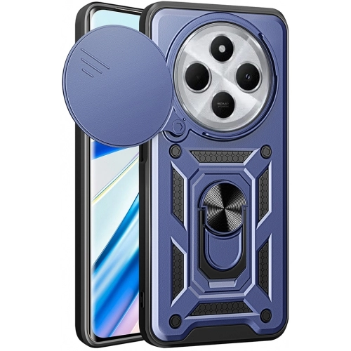 Xiaomi Redmi 14C 4G Kılıf Zırhlı Standlı Silikon Sürgülü Kamera Korumalı Tank Kapak - Mavi