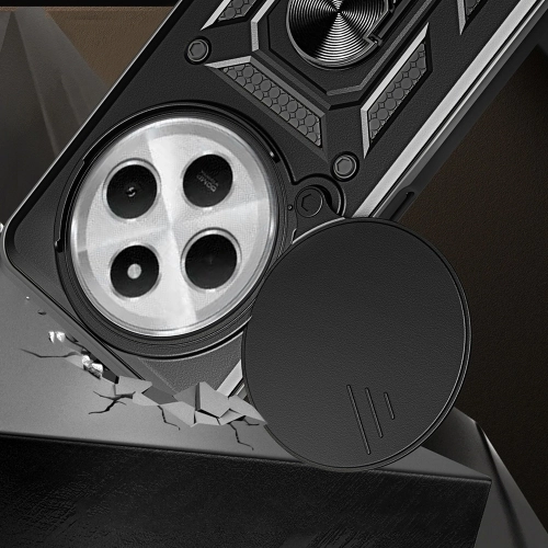 Xiaomi Redmi 14C 4G Kılıf Zırhlı Standlı Silikon Sürgülü Kamera Korumalı Tank Kapak - Mavi