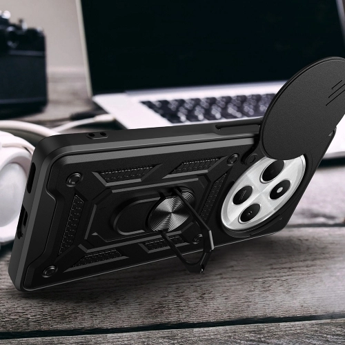 Xiaomi Redmi 14C 4G Kılıf Zırhlı Standlı Silikon Sürgülü Kamera Korumalı Tank Kapak - Mavi