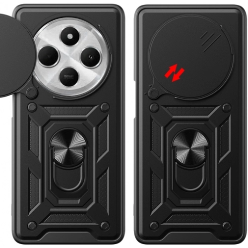 Xiaomi Redmi 14C 4G Kılıf Zırhlı Standlı Silikon Sürgülü Kamera Korumalı Tank Kapak - Mavi