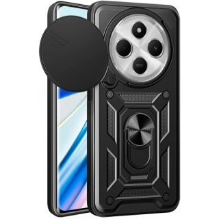 Xiaomi Redmi 14C 4G Kılıf Zırhlı Standlı Silikon Sürgülü Kamera Korumalı Tank Kapak - Siyah