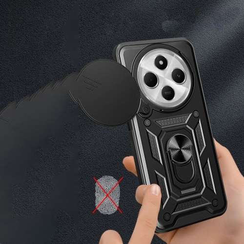 Xiaomi Redmi 14C 4G Kılıf Zırhlı Standlı Silikon Sürgülü Kamera Korumalı Tank Kapak - Siyah