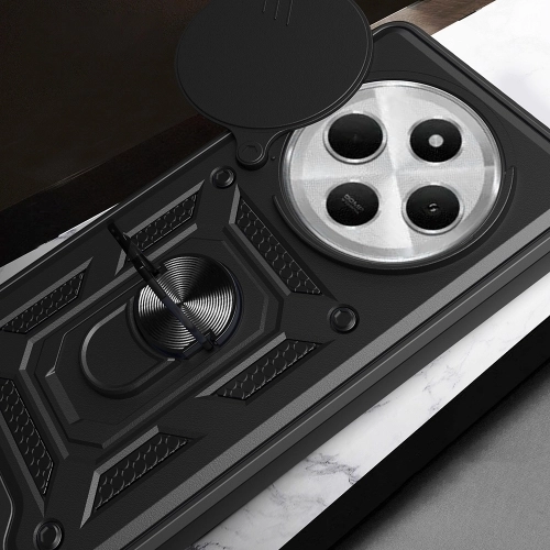 Xiaomi Redmi 14C 4G Kılıf Zırhlı Standlı Silikon Sürgülü Kamera Korumalı Tank Kapak - Siyah