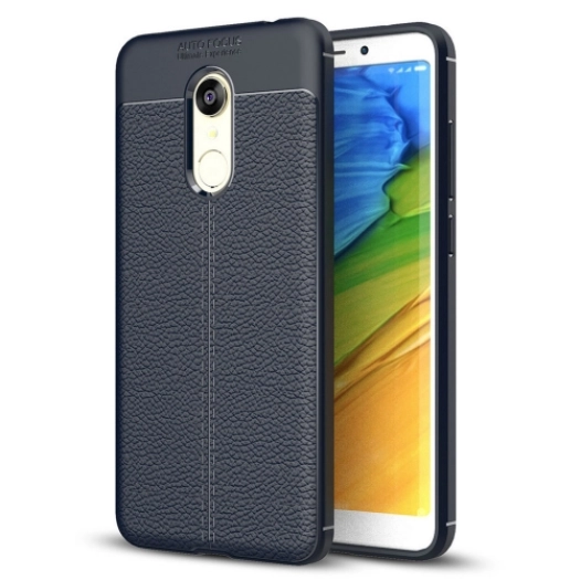 Xiaomi Redmi 5 Plus Kılıf Deri Görünümlü Lüks Parmak İzi Bırakmaz Niss Silikon Kapak - Lacivert