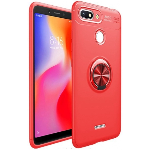 Xiaomi Redmi 6A Kılıf Renkli Silikon Yüzüklü Standlı Auto Focus Ravel Kapak - Kırmızı
