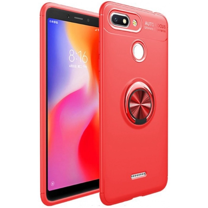 Xiaomi Redmi 6A Kılıf Renkli Silikon Yüzüklü Standlı Auto Focus Ravel Kapak - Kırmızı