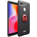 Xiaomi Redmi 6A Kılıf Renkli Silikon Yüzüklü Standlı Auto Focus Ravel Kapak - Kırmızı - Siyah
