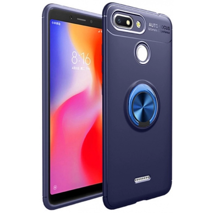 Xiaomi Redmi 6A Kılıf Renkli Silikon Yüzüklü Standlı Auto Focus Ravel Kapak - Mavi