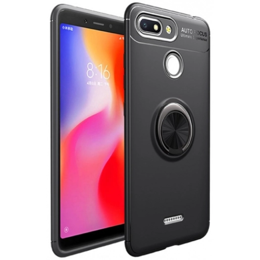 Xiaomi Redmi 6A Kılıf Renkli Silikon Yüzüklü Standlı Auto Focus Ravel Kapak - Siyah