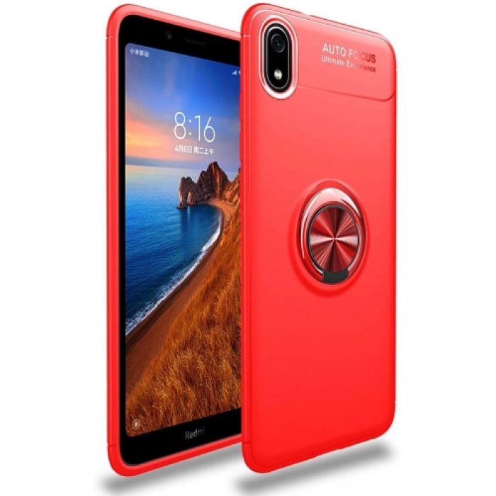 Xiaomi Redmi 7A Kılıf Renkli Silikon Yüzüklü Standlı Auto Focus Ravel Kapak - Kırmızı