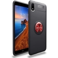 Xiaomi Redmi 7A Kılıf Renkli Silikon Yüzüklü Standlı Auto Focus Ravel Kapak - Kırmızı - Siyah
