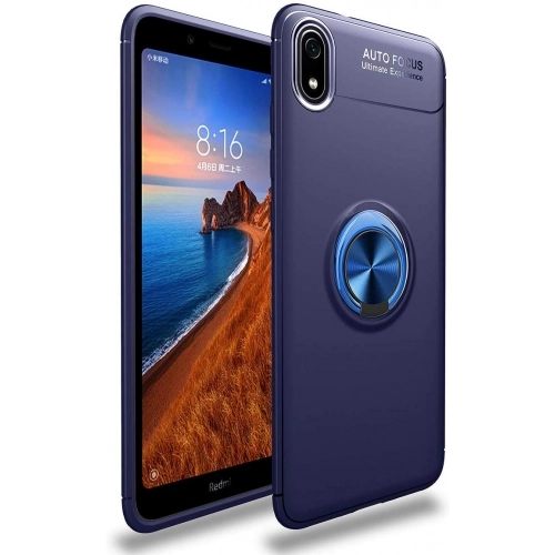 Xiaomi Redmi 7A Kılıf Renkli Silikon Yüzüklü Standlı Auto Focus Ravel Kapak - Mavi