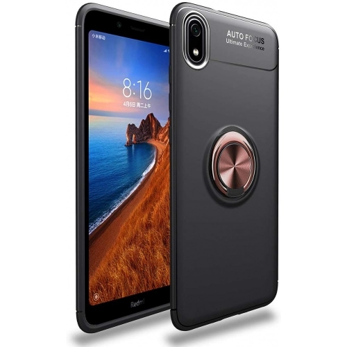 Xiaomi Redmi 7A Kılıf Renkli Silikon Yüzüklü Standlı Auto Focus Ravel Kapak - Rose Gold