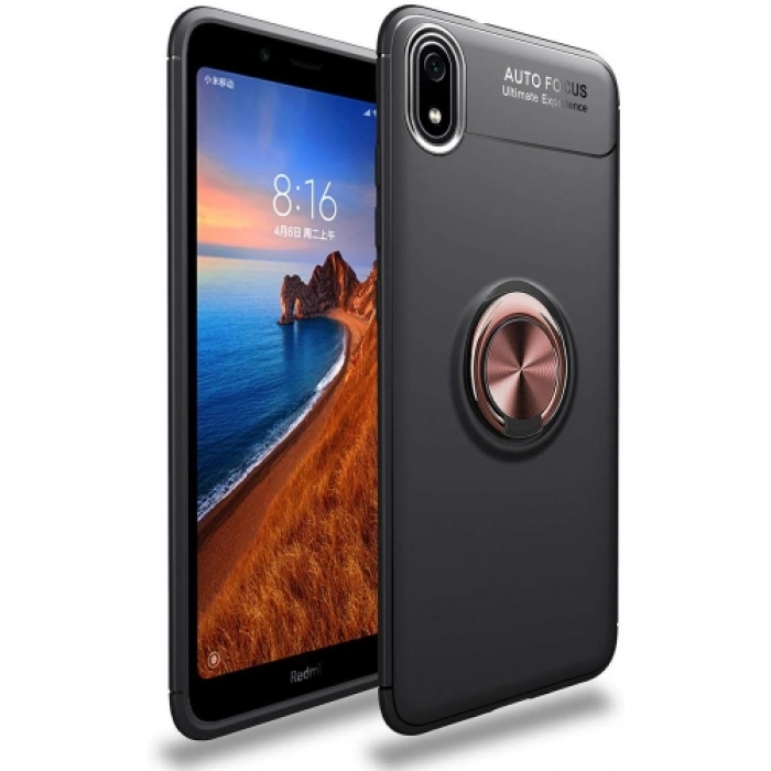 Xiaomi Redmi 7A Kılıf Renkli Silikon Yüzüklü Standlı Auto Focus Ravel Kapak - Rose Gold