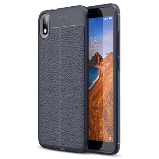 Xiaomi Redmi 7A Kılıf Deri Görünümlü Lüks Parmak İzi Bırakmaz Niss Silikon Kapak - Lacivert