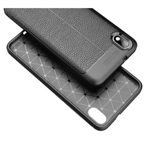 Xiaomi Redmi 7A Kılıf Deri Görünümlü Lüks Parmak İzi Bırakmaz Niss Silikon Kapak - Siyah